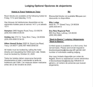 Lodging information for 2025 Election Assembly